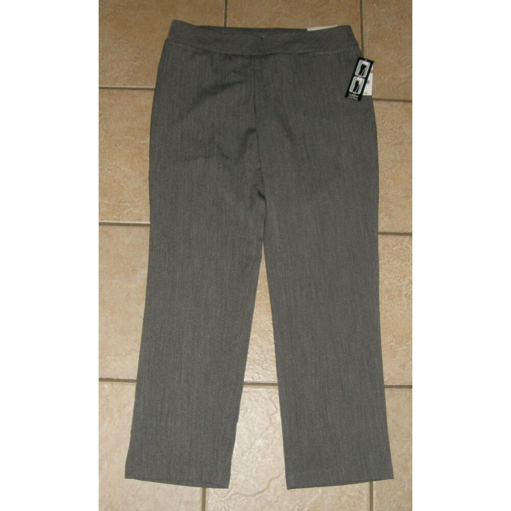 NEW Black Tweed Sz 12 Slimming Tummy Control Pull On Pants Pockets KIM ROGERS